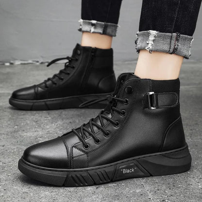 Men's Black Casual Versatile Genuine Leather Ankle Boots (Free Shipping)