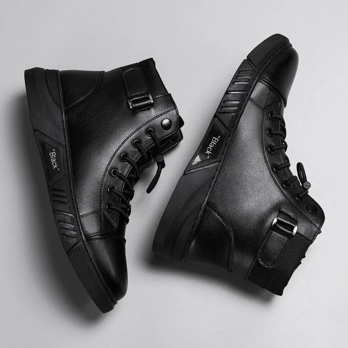 Men's Black Casual Versatile Genuine Leather Ankle Boots (Free Shipping)