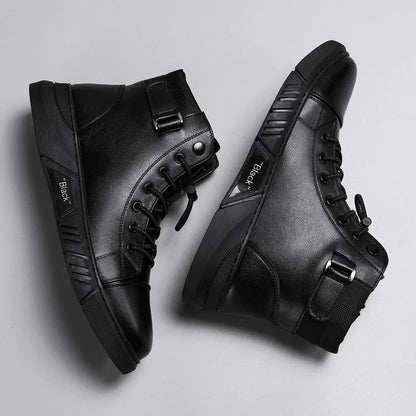 Men's Black Casual Versatile Genuine Leather Ankle Boots (Free Shipping)