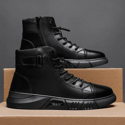 Men's Black Casual Versatile Genuine Leather Ankle Boots (Free Shipping)