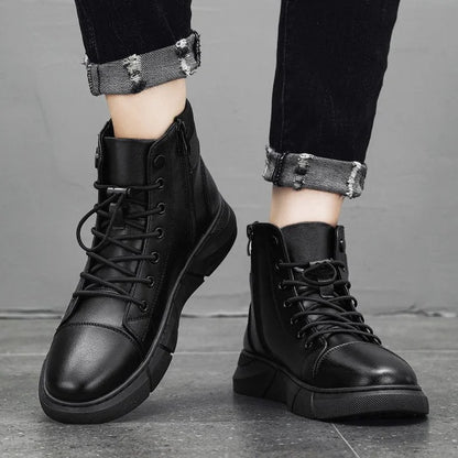 Men's Black Casual Versatile Genuine Leather Ankle Boots (Free Shipping)