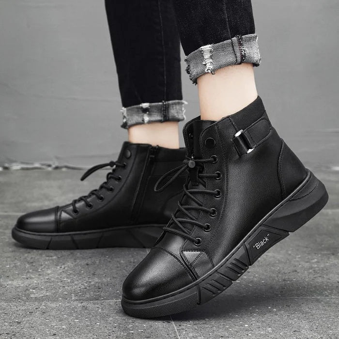 Men's Black Casual Versatile Genuine Leather Ankle Boots (Free Shipping)