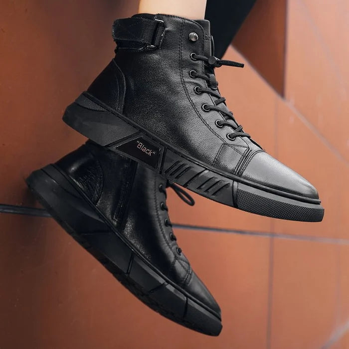 Men's Black Casual Versatile Genuine Leather Ankle Boots (Free Shipping)